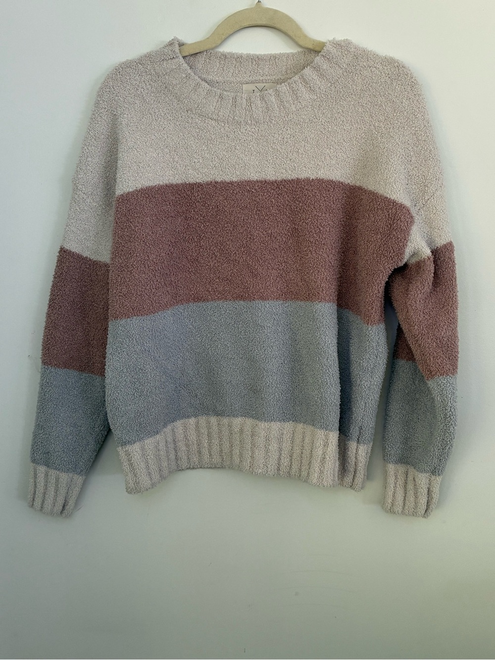 Thread & Supply Cozy Colorblock Crewneck Sweater Blush,Dusty Rose & Light Blue M